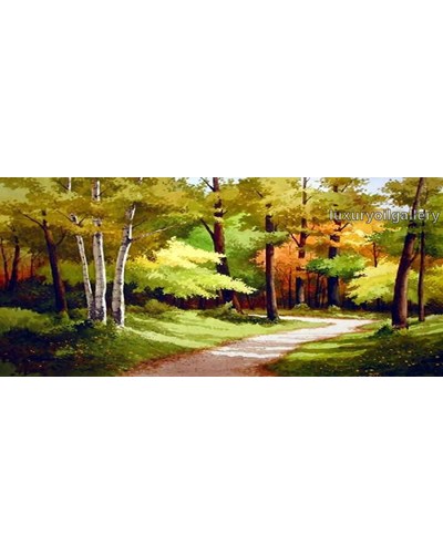 ציור שמן שביל ביער פורח